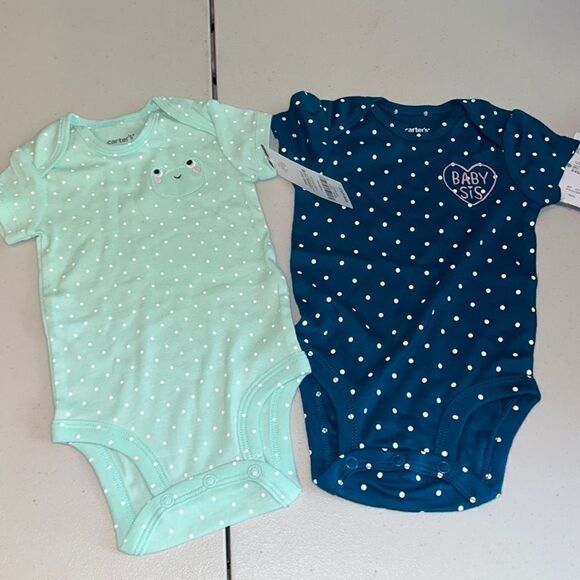 Nwt 3month 2 pack carters onesies-frog and baby sis - Picture 1 of 1